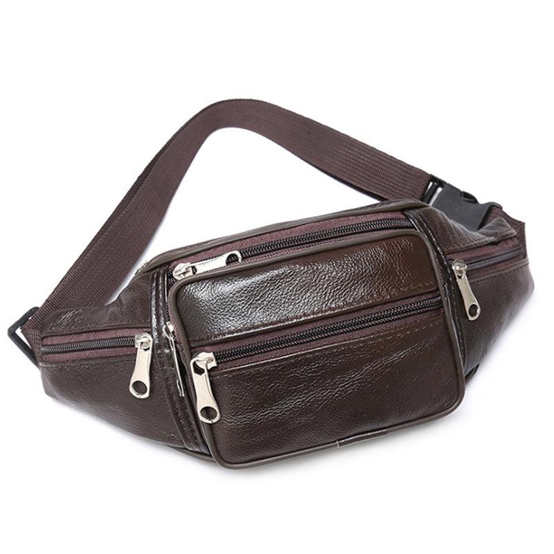 Men's Waist Bag Outdoor Sports Chest Crossbody Bag PU Leather Waist Bag