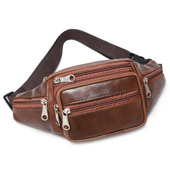 Men's Waist Bag Outdoor Sports Chest Crossbody Bag PU Leather Waist Bag