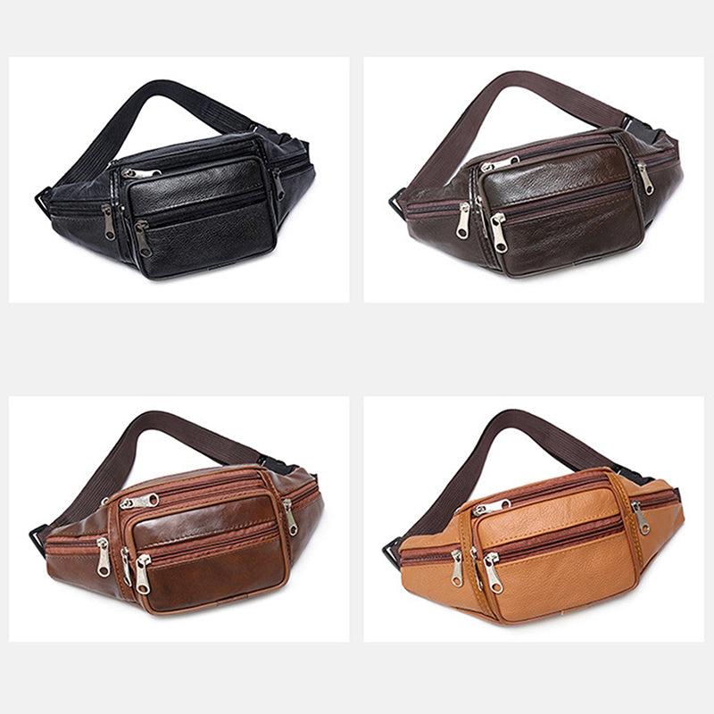 Men's Waist Bag Outdoor Sports Chest Crossbody Bag PU Leather Waist Bag