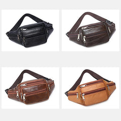 Men's Waist Bag Outdoor Sports Chest Crossbody Bag PU Leather Waist Bag