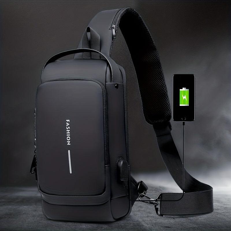 Men's Nylon Crossbody Bag USB Charging Waterproof Anti-theft Messenger
