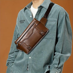 Men's PU Leather Waterproof Waist Bag Outdoor Mobile Phone Bag