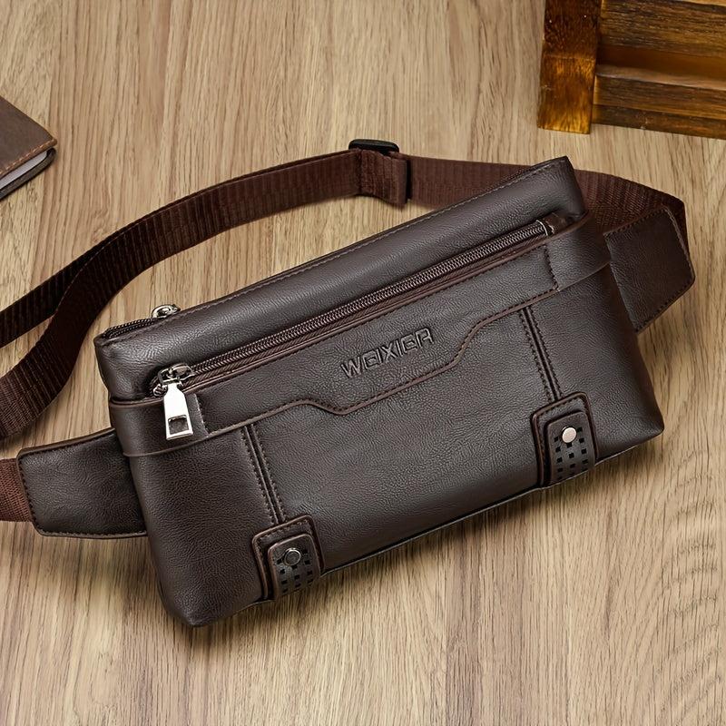 Men's PU Leather Waterproof Waist Bag Outdoor Mobile Phone Bag