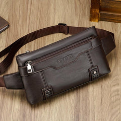 Men's PU Leather Waterproof Waist Bag Outdoor Mobile Phone Bag