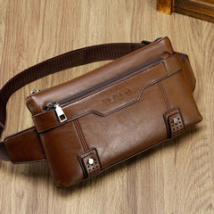 Men's PU Leather Waterproof Waist Bag Outdoor Mobile Phone Bag