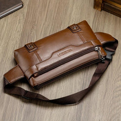 Men's PU Leather Waterproof Waist Bag Outdoor Mobile Phone Bag