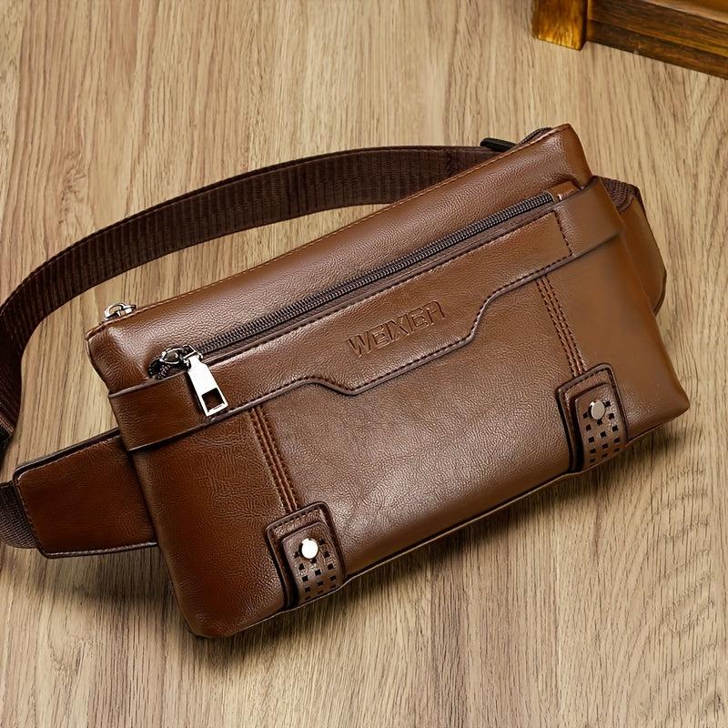 Men's PU Leather Waterproof Waist Bag Outdoor Mobile Phone Bag