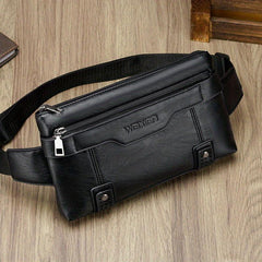 Men's PU Leather Waterproof Waist Bag Outdoor Mobile Phone Bag
