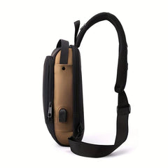 Men's Casual Waterproof Shoulder Bag With USB Charging Port