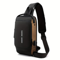 Men's Casual Waterproof Shoulder Bag With USB Charging Port