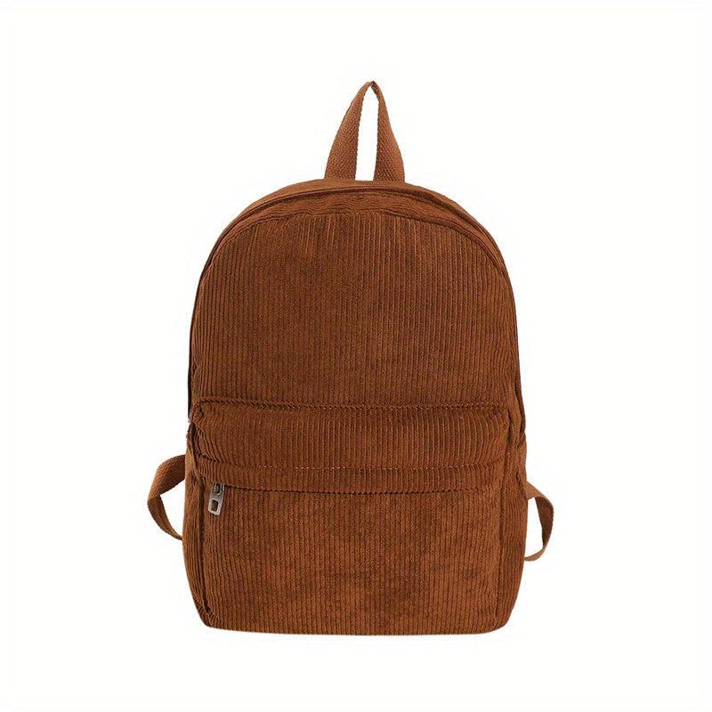 Minimalist Corduroy Zipper Backpack Solid Storage Bag