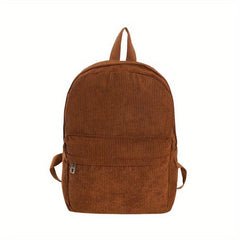 Minimalist Corduroy Zipper Backpack Solid Storage Bag