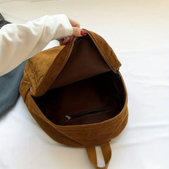Minimalist Corduroy Zipper Backpack Solid Storage Bag
