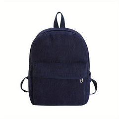 Minimalist Corduroy Zipper Backpack Solid Storage Bag