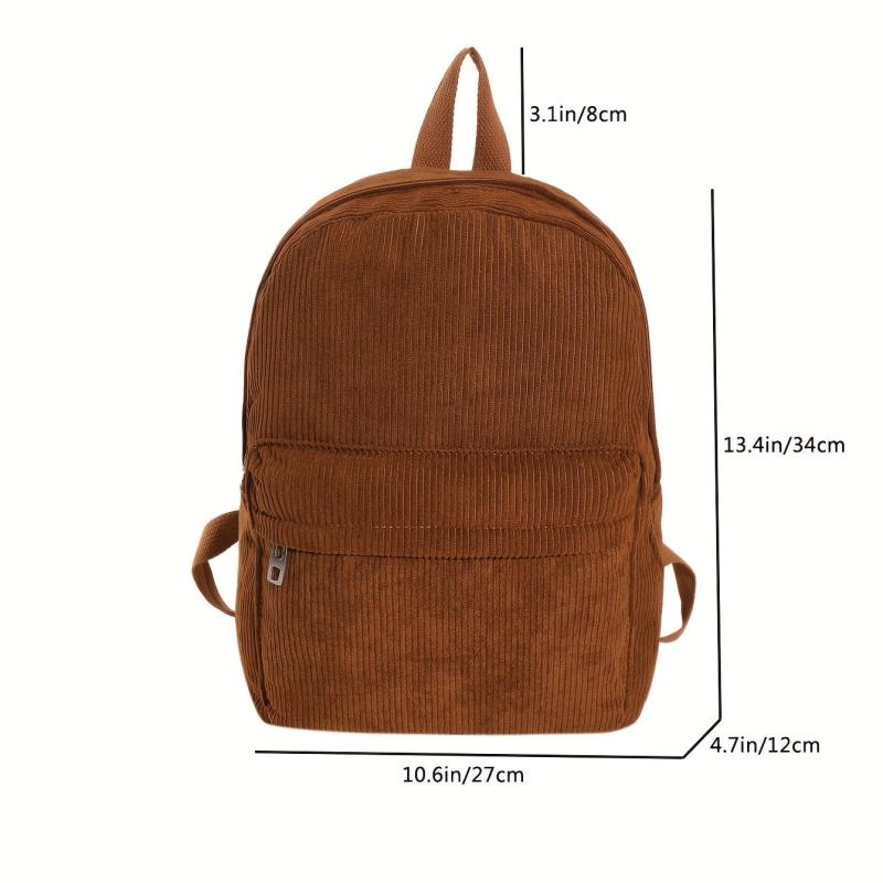 Minimalist Corduroy Zipper Backpack Solid Storage Bag