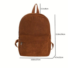 Minimalist Corduroy Zipper Backpack Solid Storage Bag