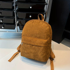Minimalist Corduroy Zipper Backpack Solid Storage Bag