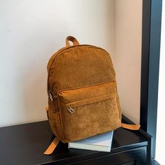 Minimalist Corduroy Zipper Backpack Solid Storage Bag