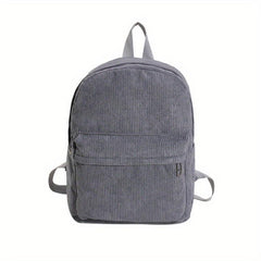 Minimalist Corduroy Zipper Backpack Solid Storage Bag