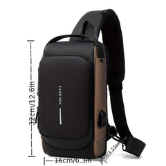 Men's Anti Theft Chest Bag with Combination Lock and USB Charging Port