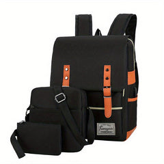 3Pcs Flap Backpack Set Nylon Laptop Bag with Crossbody Bag & Clutch Purse