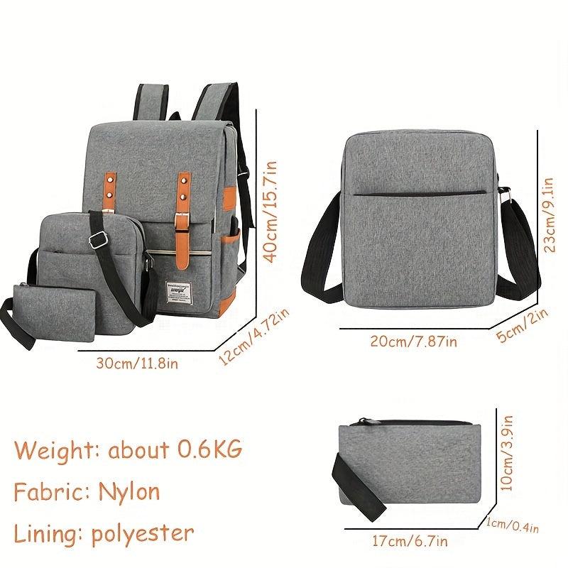 3Pcs Flap Backpack Set Nylon Laptop Bag with Crossbody Bag & Clutch Purse
