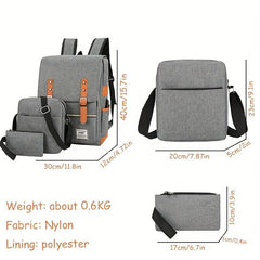3Pcs Flap Backpack Set Nylon Laptop Bag with Crossbody Bag & Clutch Purse