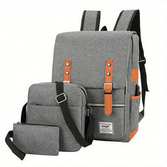 3Pcs Flap Backpack Set Nylon Laptop Bag with Crossbody Bag & Clutch Purse