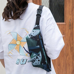 Canvas Waist Bag Printed Chest Bag Shoulder Bag Student Sports Diagonal Bag