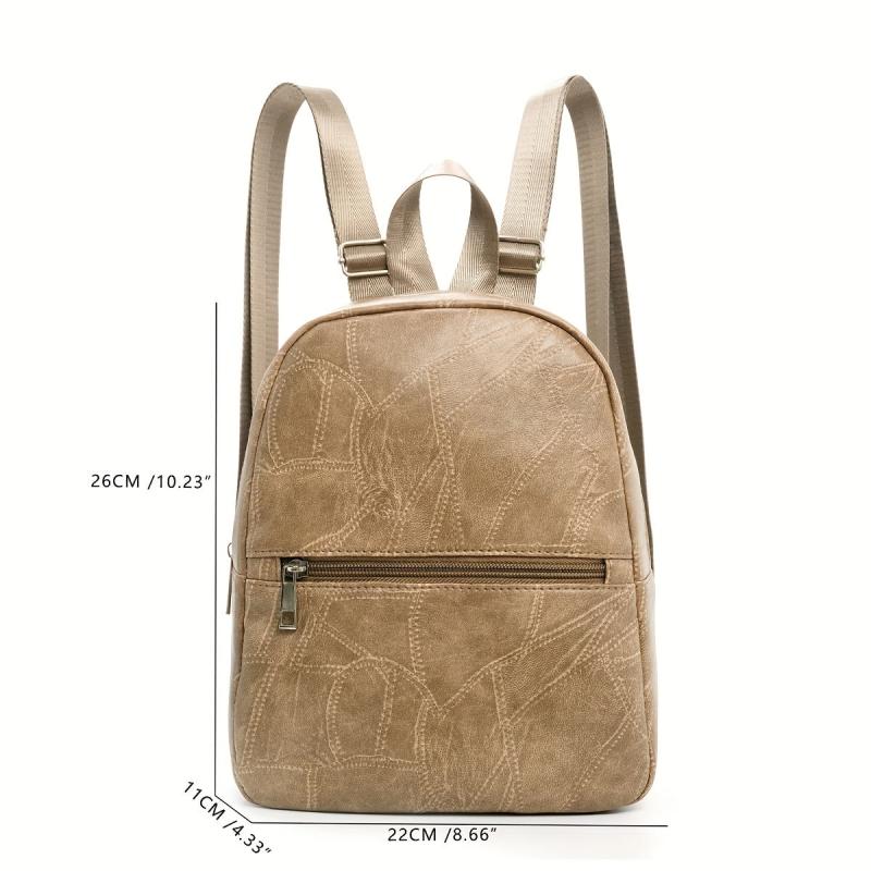 Vintage Vegan Leather Backpack Purse Textured Schoolbag Small Daypack