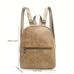 Vintage Vegan Leather Backpack Purse Textured Schoolbag Small Daypack