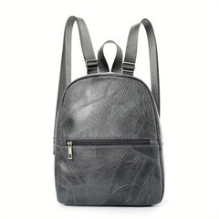 Vintage Vegan Leather Backpack Purse Textured Schoolbag Small Daypack
