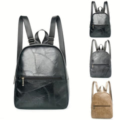 Vintage Vegan Leather Backpack Purse Textured Schoolbag Small Daypack