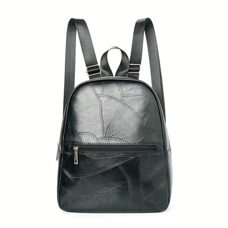 Vintage Vegan Leather Backpack Purse Textured Schoolbag Small Daypack