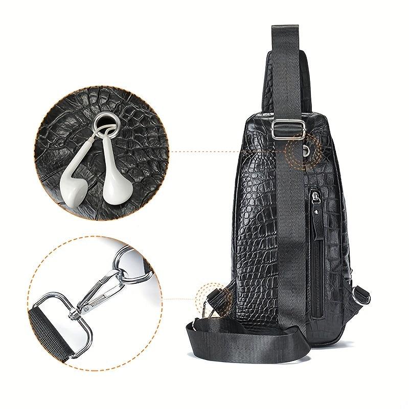 Men's Crocodile Pattern PU Leather Crossbody Bag