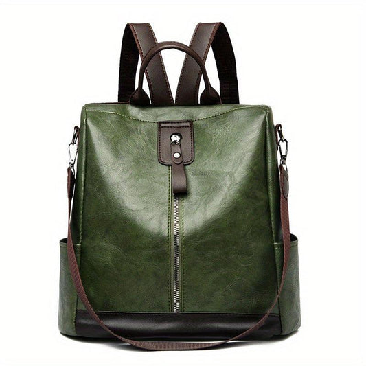 Colorblock Zipper Backpack Vintage Ruckack Women's Daypack