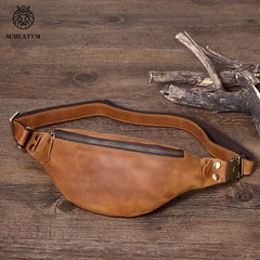 Men's Casual Leather Waist Bag Retro Crazy Horse Leather Shoulder Bag