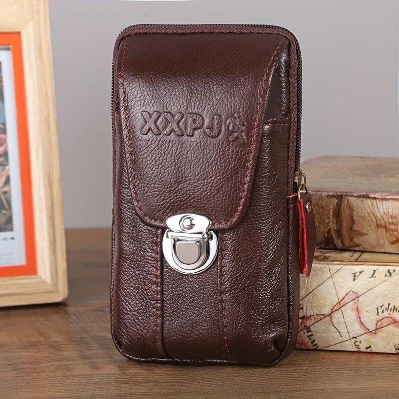 Men's Cowhide Phone Bag Vertical Waist Bag Coin Purse
