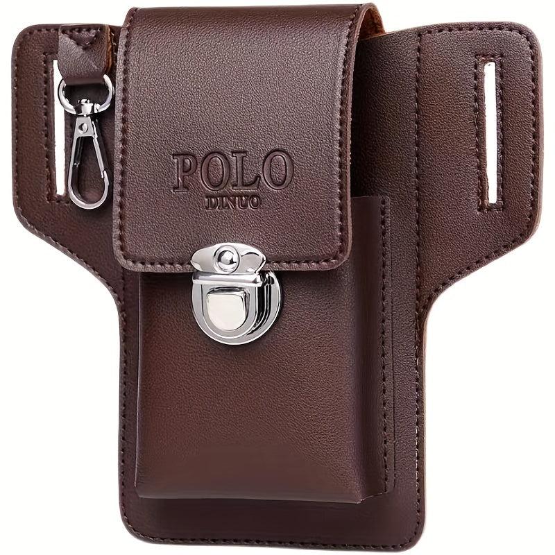 Men's Brown PU Leather Phone Waist Bag