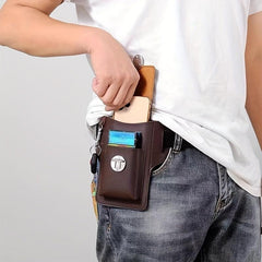 Men's Brown PU Leather Phone Waist Bag