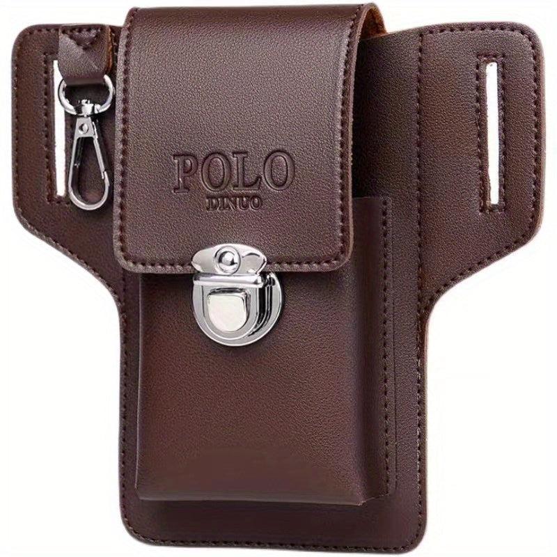 Men's Brown PU Leather Phone Waist Bag