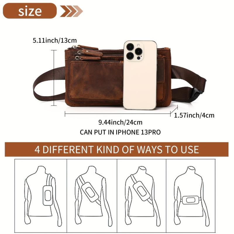 Vintage Leather Waist Bag Slim Mobile Phone Crossbody Bag