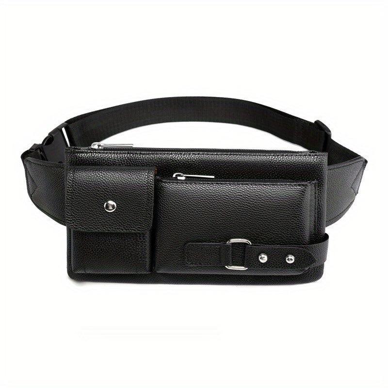Men's Solid PU Waist Bag Fanny Pack Crossbody Phone Bag