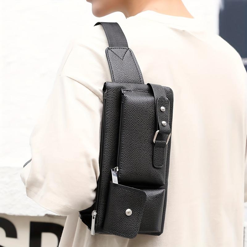 Men's Solid PU Waist Bag Fanny Pack Crossbody Phone Bag