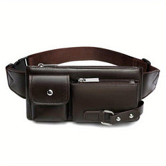 Men's Solid PU Waist Bag Fanny Pack Crossbody Phone Bag