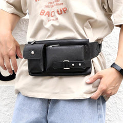 Men's Solid PU Waist Bag Fanny Pack Crossbody Phone Bag