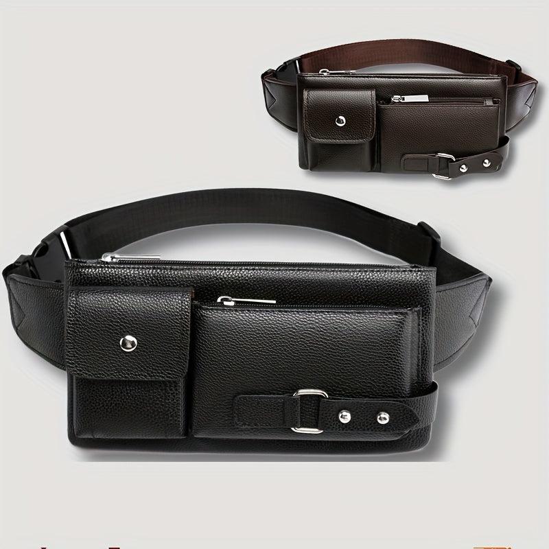 Men's Solid PU Waist Bag Fanny Pack Crossbody Phone Bag