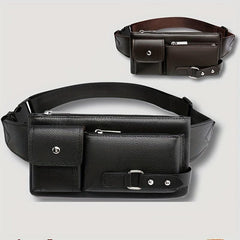 Men's Solid PU Waist Bag Fanny Pack Crossbody Phone Bag