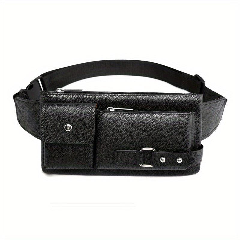 Men's Solid PU Waist Bag Fanny Pack Crossbody Phone Bag