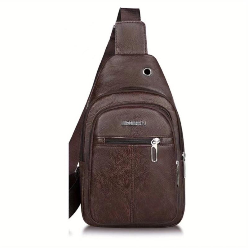 Men's Casual Crossbody Bag With Earphone Hole Multifunctional Shoulder Bag